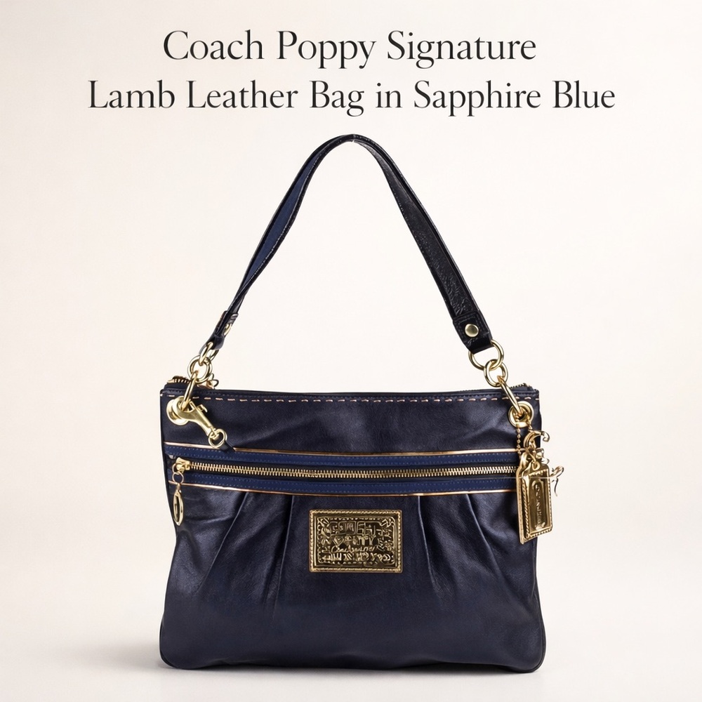 Coach Poppy Signature Sapphire Blue Leather Convertible Bag - Picture 3 of 17